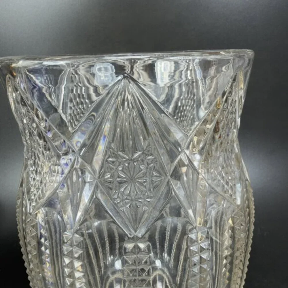 Early American Pressed Glass Clear Zipper‎ Diamond Star Manganese 365nm Green UV